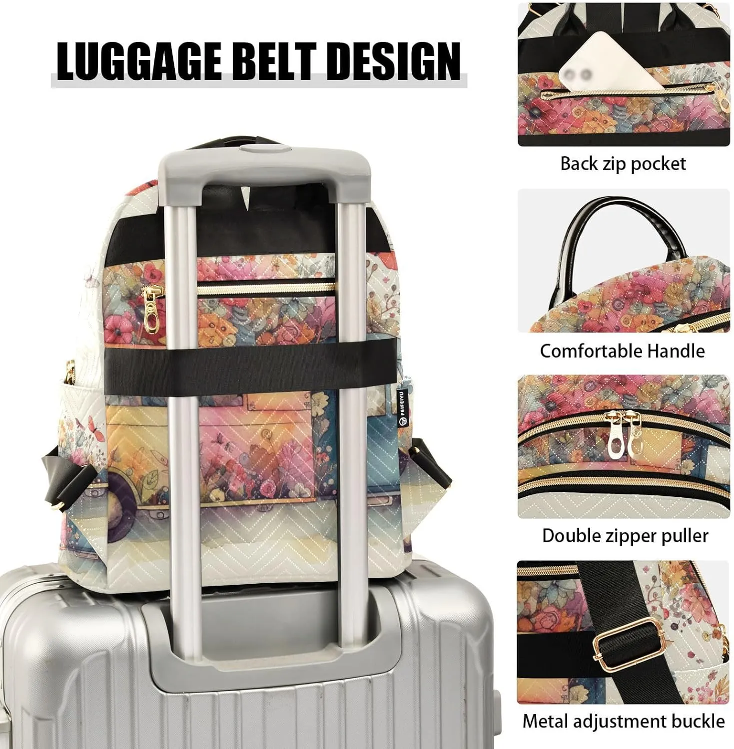 GAIGEO Colorful Flowers Butterfly Spring Truck Womens Daily Backpack, Casual Daypacks, Women Backpack for Travel, S