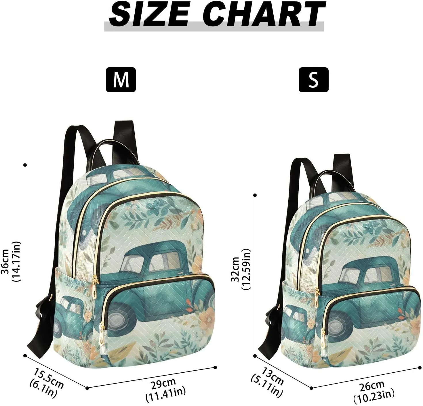 GAIGEO Light Blue Truck with Butterflies and Flowers Lady Backpack, Casual Day Backpack, Utility Backpack for Women, S