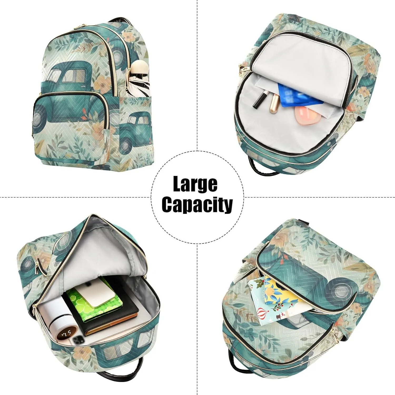 GAIGEO Light Blue Truck with Butterflies and Flowers Lady Backpack, Casual Day Backpack, Utility Backpack for Women, S