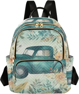 GAIGEO Light Blue Truck with Butterflies and Flowers Lady Backpack, Casual Day Backpack, Utility Backpack for Women, S