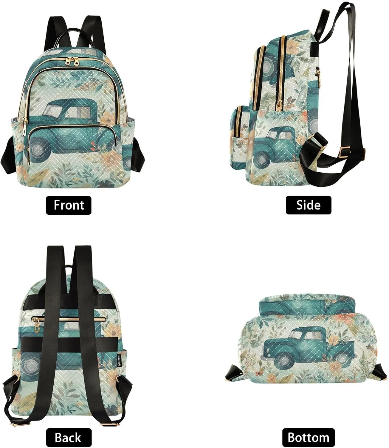 GAIGEO Light Blue Truck with Butterflies and Flowers Lady Backpack, Casual Day Backpack, Utility Backpack for Women, S