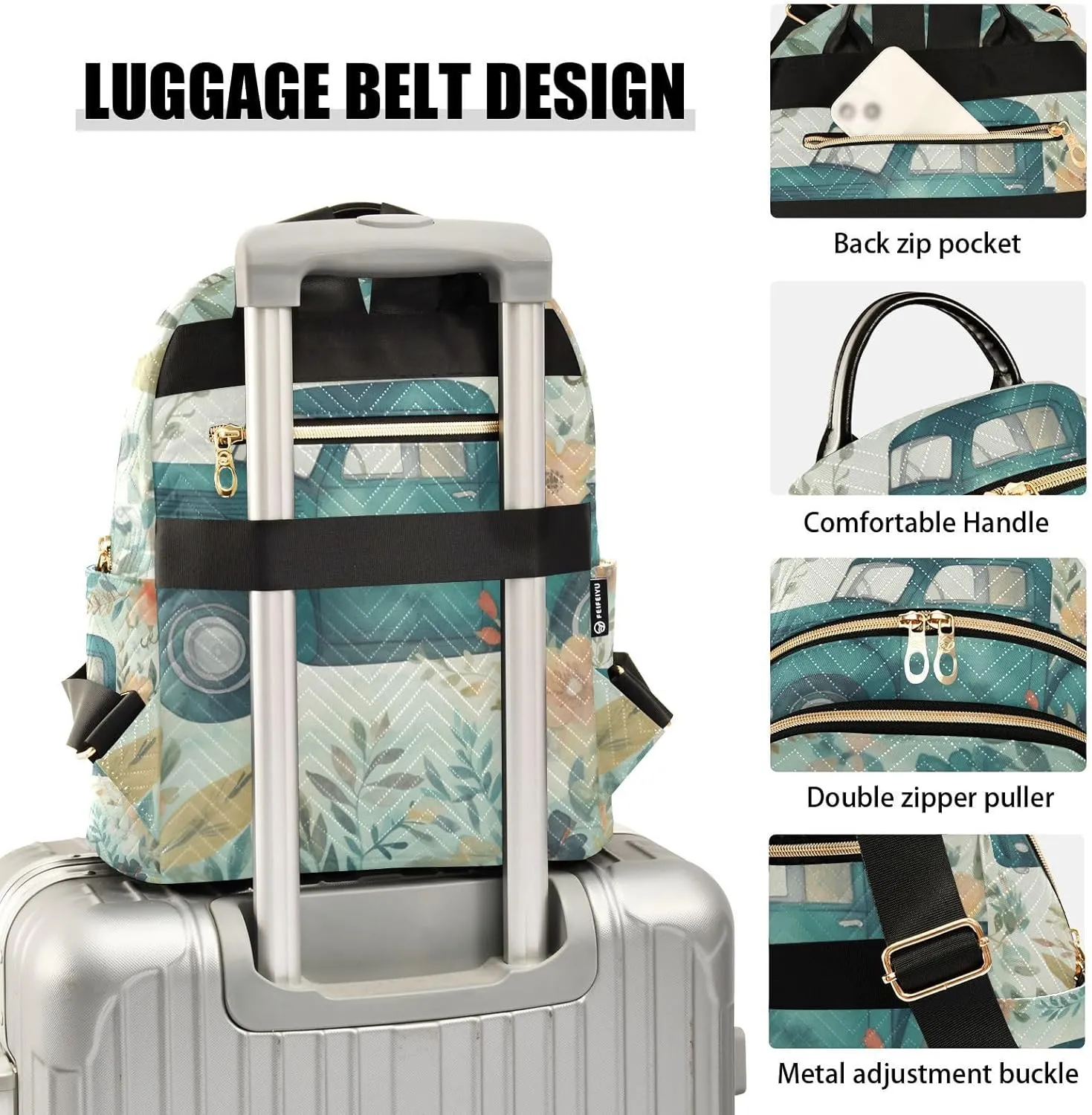 GAIGEO Light Blue Truck with Butterflies and Flowers Lady Backpack, Casual Day Backpack, Utility Backpack for Women, S