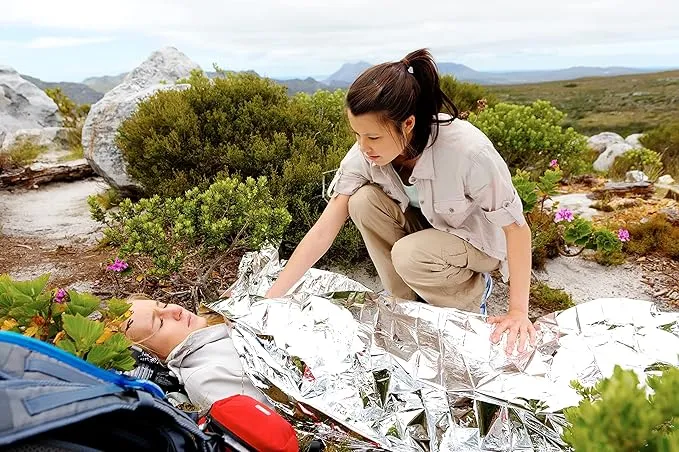 GALAXYLENSE Emergency Mylar Thermal Blanket for Survival First Aid Kits Army Outdoors Hiking Camping Bug Out Trauma Desert All Weather Condition Protection (100 Packs Silver)