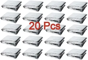 GALAXYLENSE Emergency Mylar Thermal Blanket for Survival First Aid Kits Army Outdoors Hiking Camping Bug Out Trauma Desert All Weather Condition Protection (20 Packs Silver)