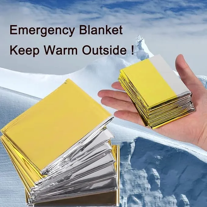 GALAXYLENSE Emergency Mylar Thermal Blanket for Survival First Aid Kits Army Outdoors Hiking Camping Bug Out Trauma Desert All Weather Condition Protection (_One Side Silver/One Side Gold)