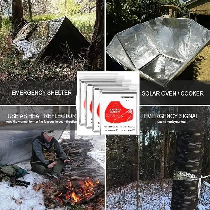 GALAXYLENSE Emergency Mylar Thermal Blanket for Survival First Aid Kits Army Outdoors Hiking Camping Bug Out Trauma Desert All Weather Condition Protection (_One Side Silver/One Side Gold)