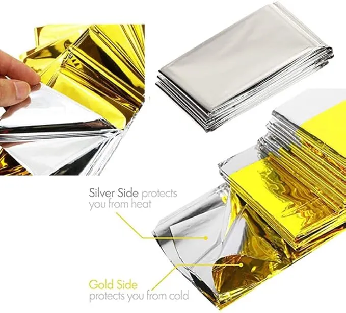 GALAXYLENSE Emergency Mylar Thermal Blanket for Survival First Aid Kits Army Outdoors Hiking Camping Bug Out Trauma Desert All Weather Condition Protection (_One Side Silver/One Side Gold)