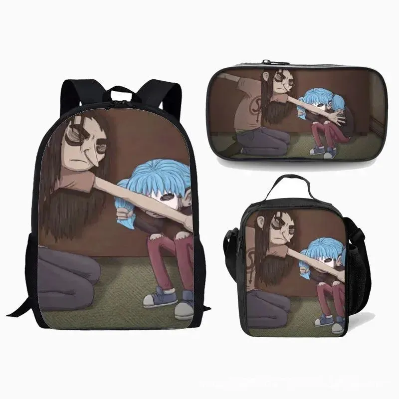 Game Sally Face Schoolbag Backpack Lunch Bag Pencil Case Set Gift for Kids Students