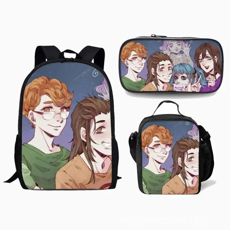 Game Sally Face Schoolbag Backpack Lunch Bag Pencil Case Set Gift for Kids Students