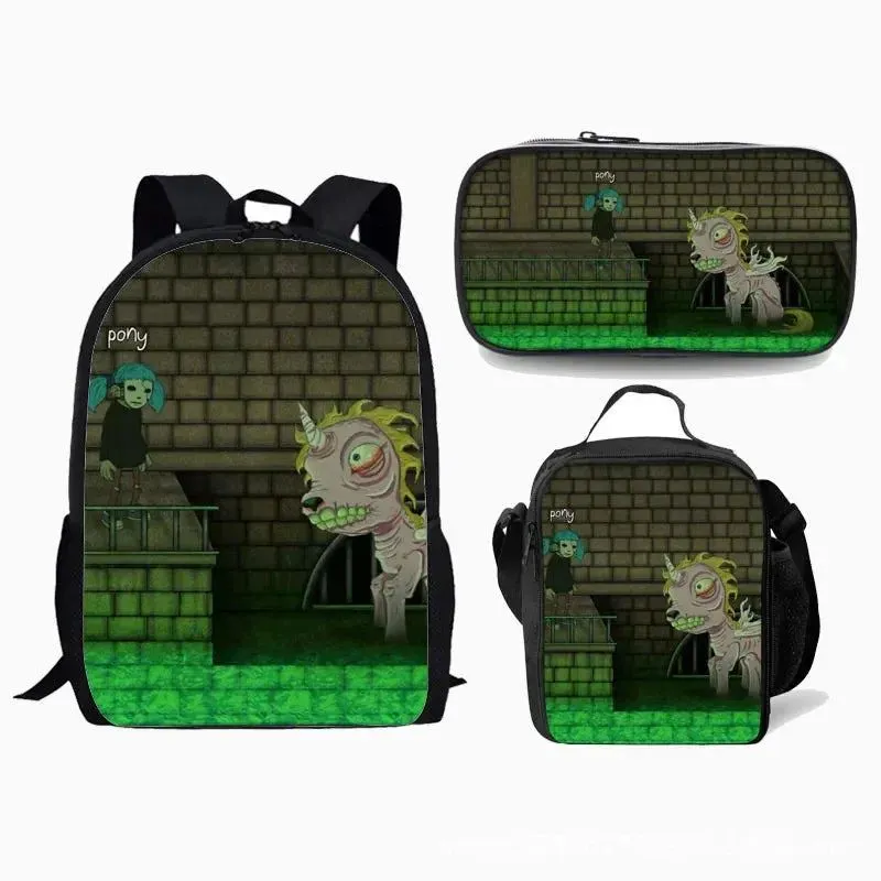 Game Sally Face Schoolbag Backpack Lunch Bag Pencil Case Set Gift for Kids Students
