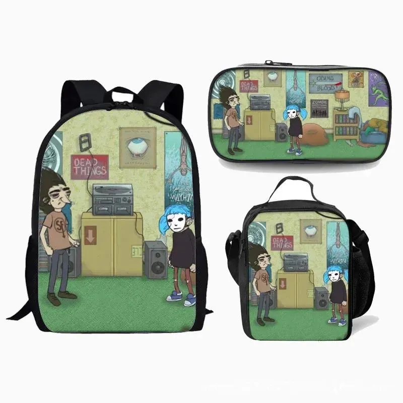 Game Sally Face Schoolbag Backpack Lunch Bag Pencil Case Set Gift for Kids Students