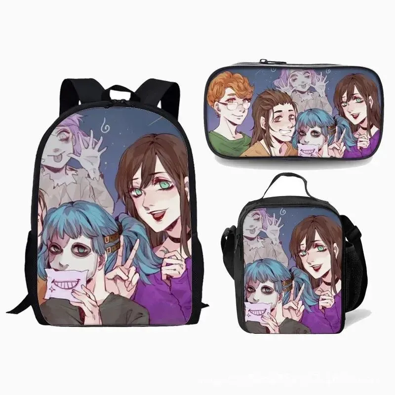 Game Sally Face Schoolbag Backpack Lunch Bag Pencil Case Set Gift for Kids Students