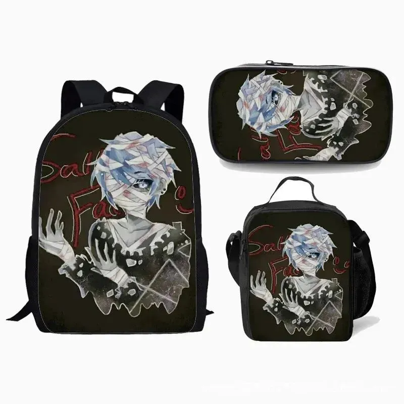 Game Sally Face Schoolbag Backpack Lunch Bag Pencil Case Set Gift for Kids Students