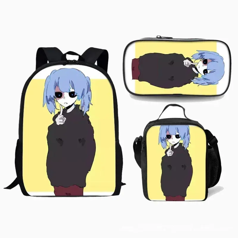 Game Sally Face Schoolbag Backpack Lunch Bag Pencil Case Set Gift for Kids Students