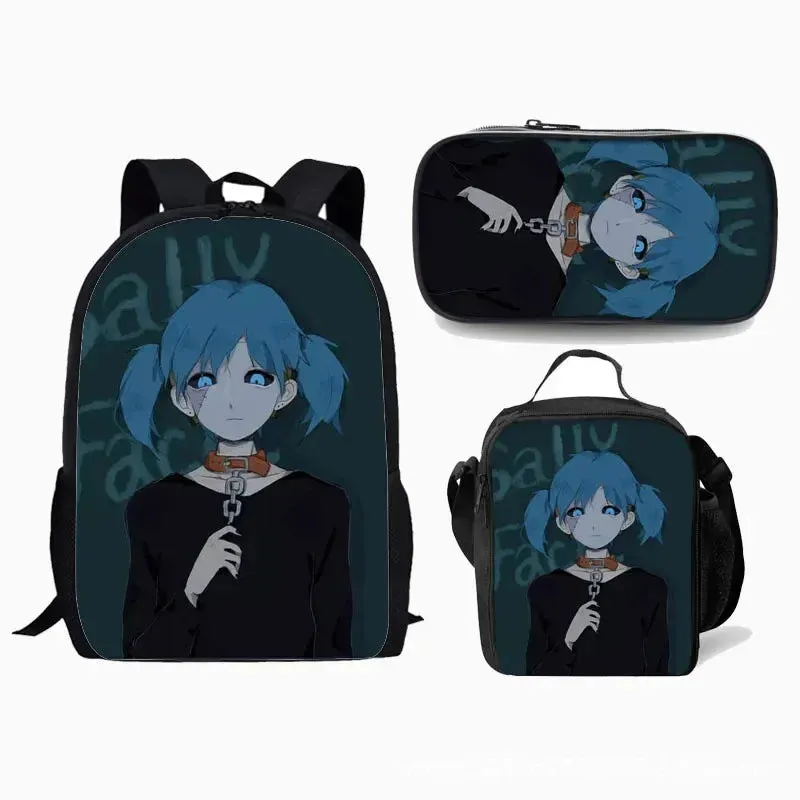 Game Sally Face Schoolbag Backpack Lunch Bag Pencil Case Set Gift for Kids Students