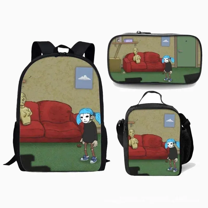 Game Sally Face Schoolbag Backpack Lunch Bag Pencil Case Set Gift for Kids Students