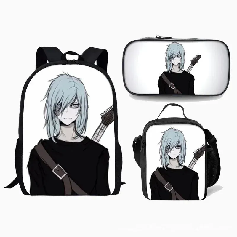 Game Sally Face Schoolbag Backpack Lunch Bag Pencil Case Set Gift for Kids Students