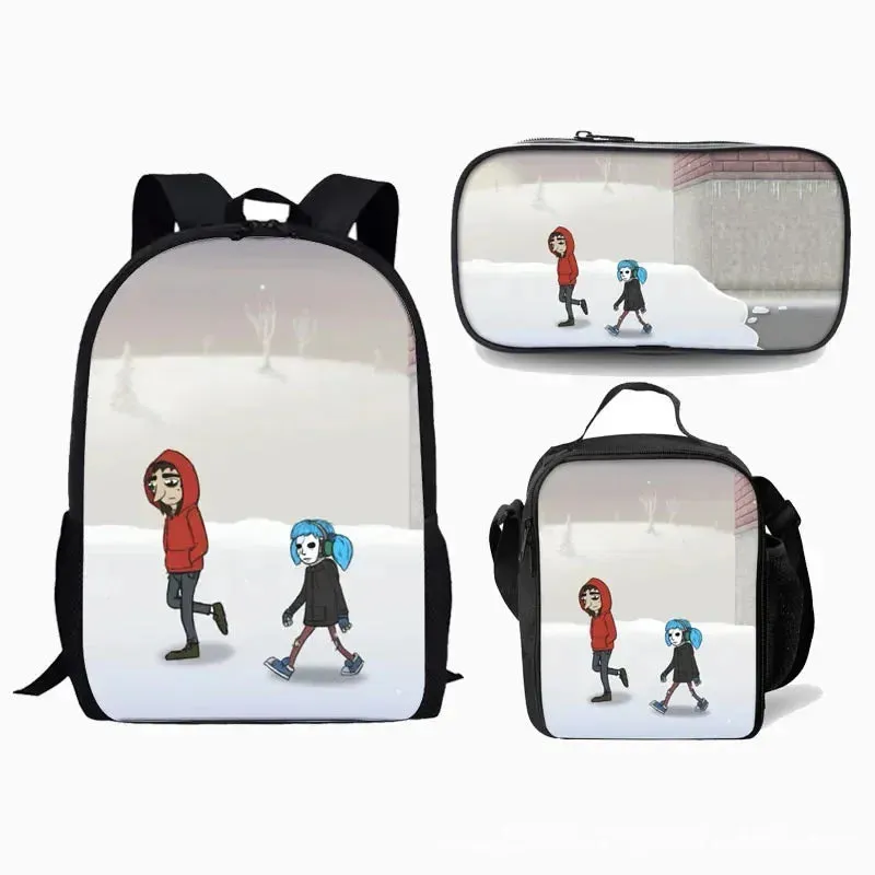 Game Sally Face Schoolbag Backpack Lunch Bag Pencil Case Set Gift for Kids Students