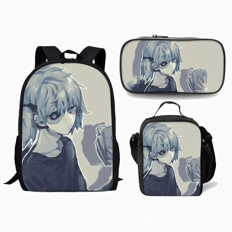 Game Sally Face Schoolbag Backpack Lunch Bag Pencil Case Set Gift for Kids Students