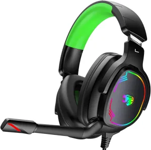 Gaming Headset for PC/PS4/PS5/Xbox One/Switch, Stereo Surround Sound Gaming Headphones with Noise Canceling Flexible Mic, Computer Headset with 3.5mm Jack & RGB Light(Green)
