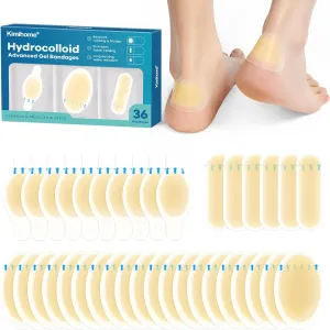 Gel Blister Cushions Hydrocolloid Bandages, Kimihome 36ct Blister Bandages for Feet, Water Resistant & Breathable for Prevention & Recovery - Variety Pack