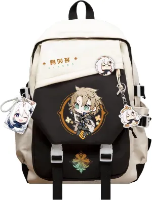 Genshin Impact Backpack Albedo Backpack Printed Laptop Bookbag 17" Large Capacity Travel BackPack With Gift