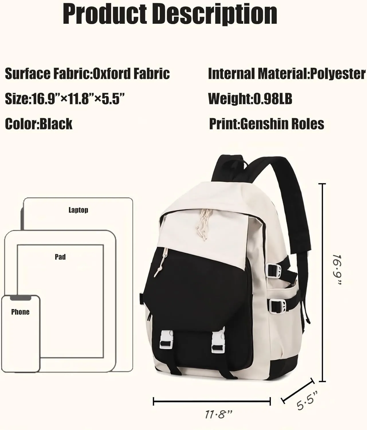 Genshin Impact Backpack Albedo Backpack Printed Laptop Bookbag 17" Large Capacity Travel BackPack With Gift