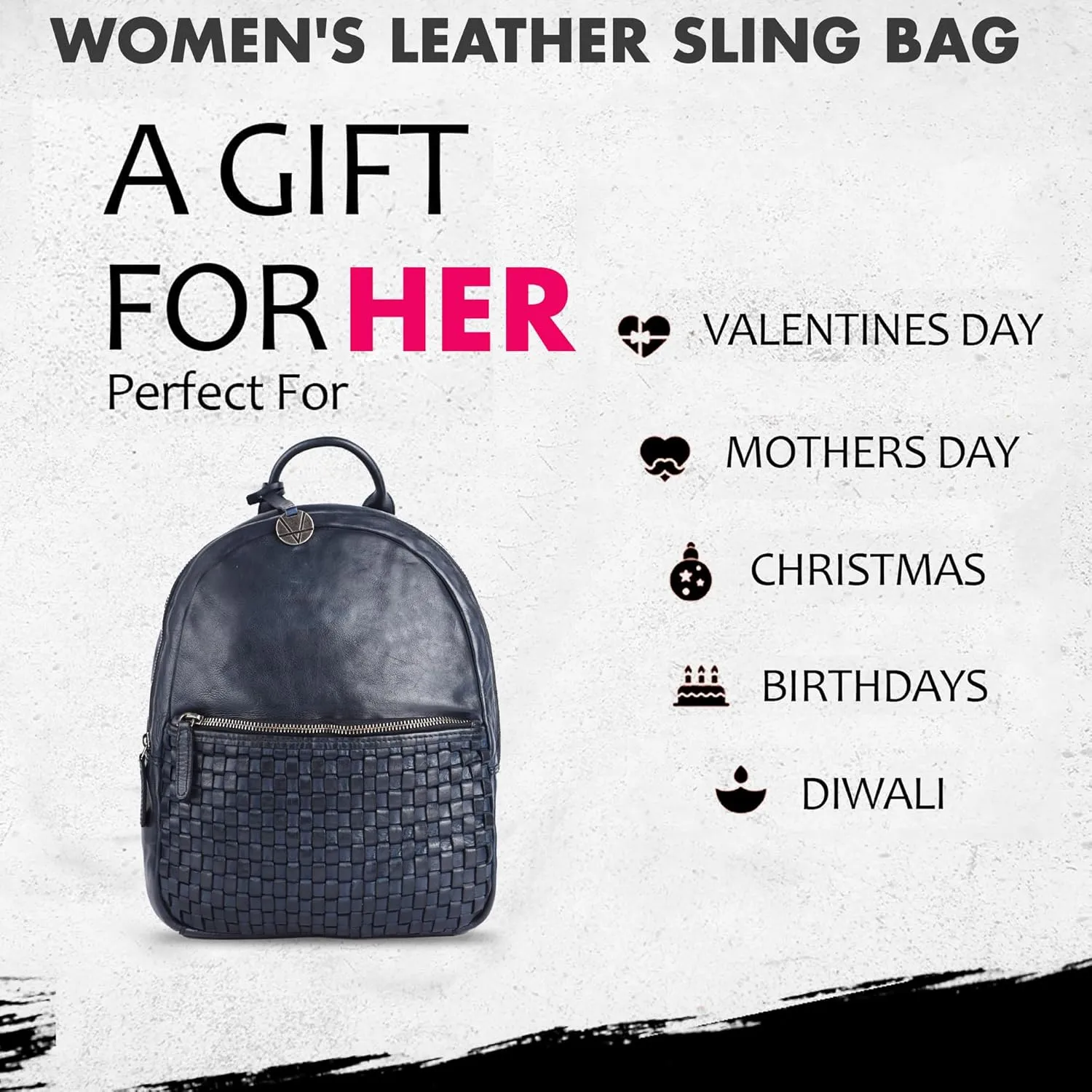 Genuine Leather Backpack for Men, Casual Backpack for Women Office Bag with Adjustable Shoulder Strap (VL-054-NAVY)