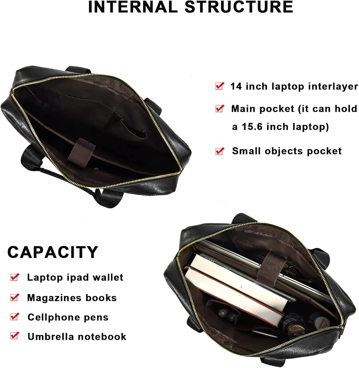 Genuine Leather Briefcase for Men, Laptop Computer Shoulder Bag With Strap, 15.6 Inch Business Travel Work Handbag