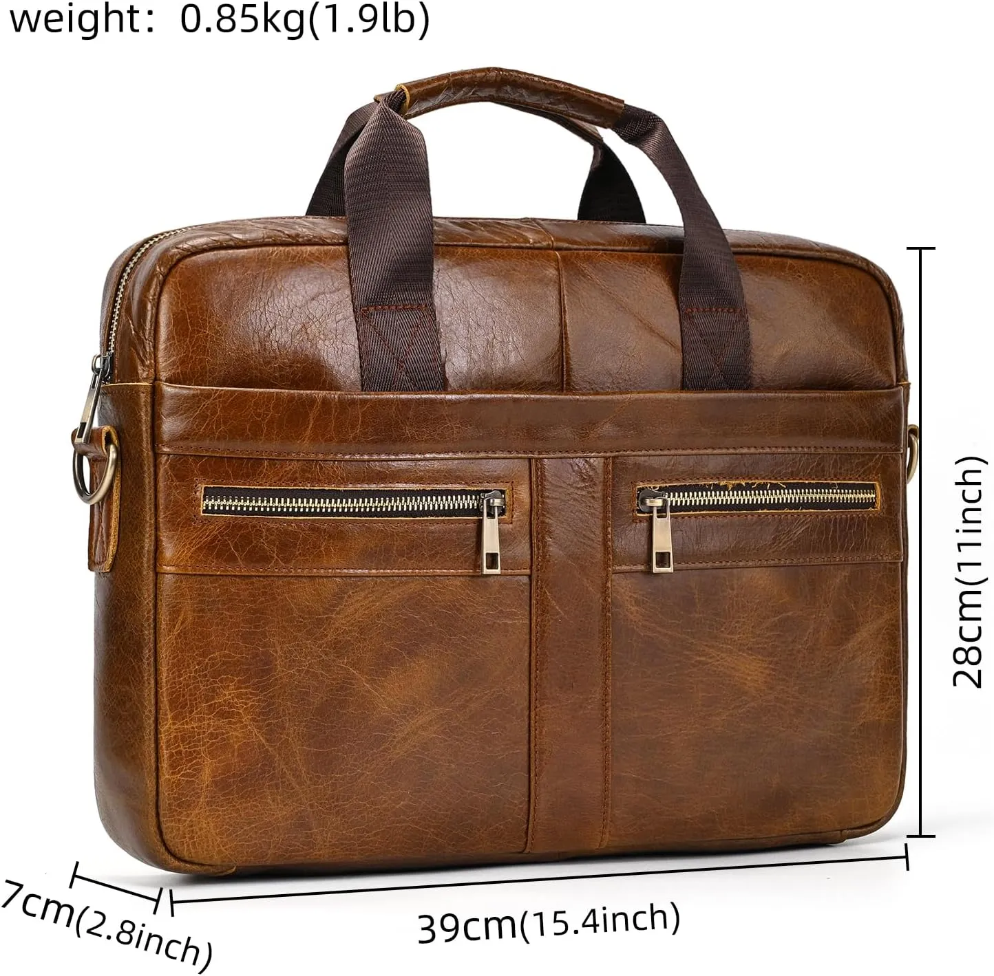 Genuine Leather Briefcase for Men, Laptop Computer Shoulder Bag With Strap, 15.6 Inch Business Travel Work Handbag