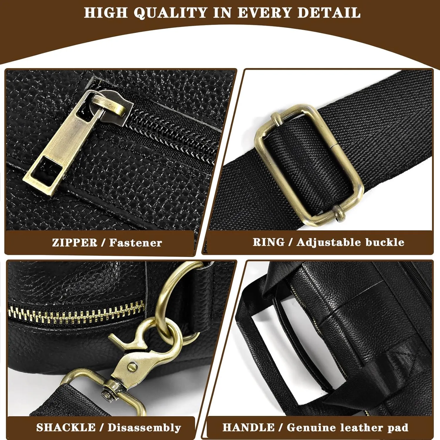 Genuine Leather Briefcase for Men, Laptop Computer Shoulder Bag With Strap, 15.6 Inch Business Travel Work Handbag