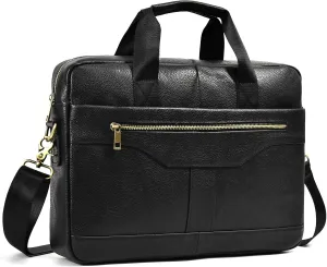 Genuine Leather Briefcase for Men, Laptop Computer Shoulder Bag With Strap, 15.6 Inch Business Travel Work Handbag