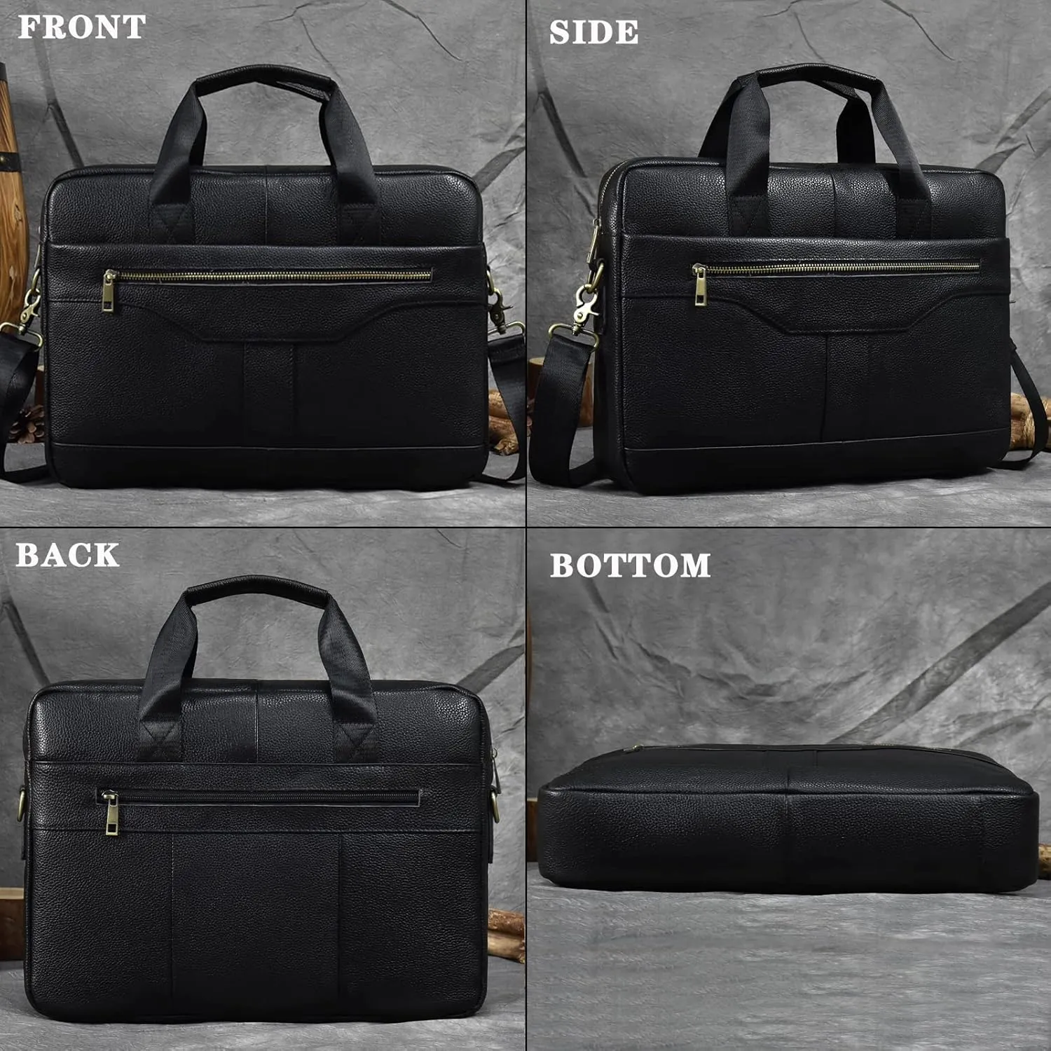 Genuine Leather Briefcase for Men, Laptop Computer Shoulder Bag With Strap, 15.6 Inch Business Travel Work Handbag