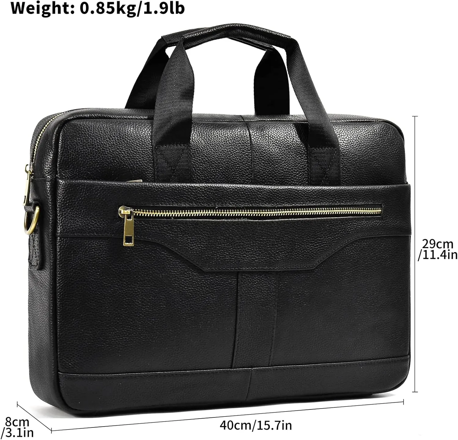 Genuine Leather Briefcase for Men, Laptop Computer Shoulder Bag With Strap, 15.6 Inch Business Travel Work Handbag