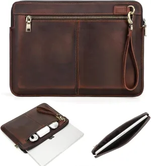 Genuine Leather Laptop Case Large Document Bag Notary Bag Slim Briefcase for Men