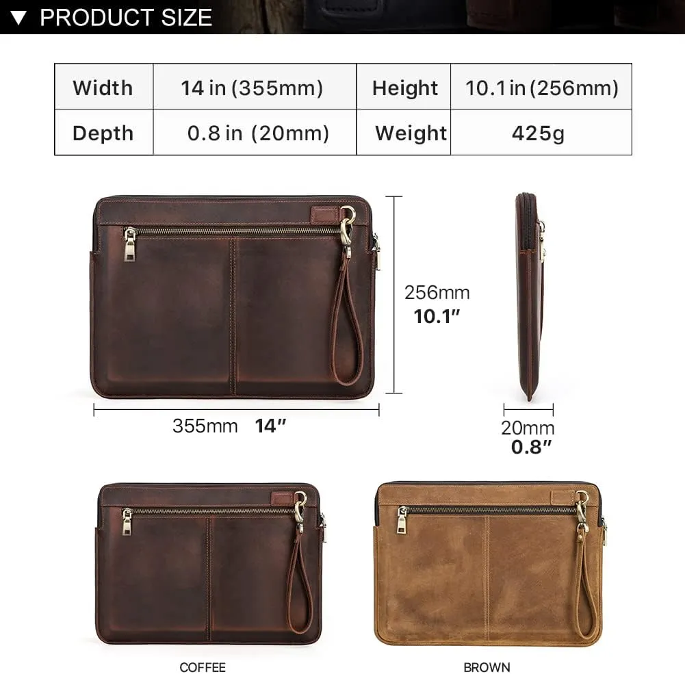 Genuine Leather Laptop Case Large Document Bag Notary Bag Slim Briefcase for Men