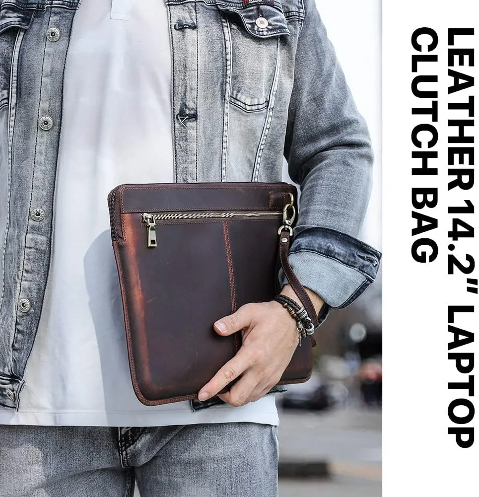 Genuine Leather Laptop Case Large Document Bag Notary Bag Slim Briefcase for Men