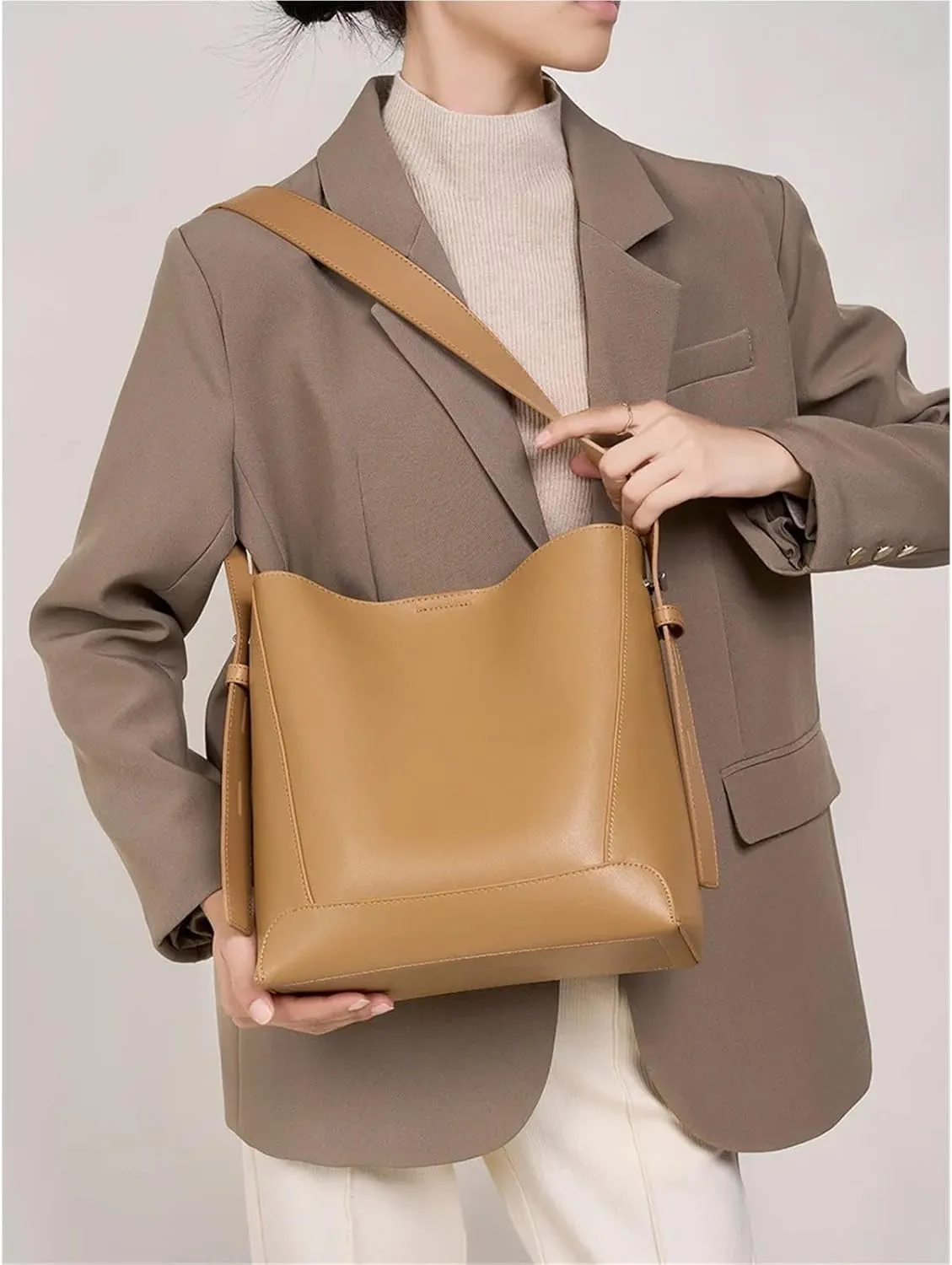 Genuine Leather Women's Bag Crossbody Bag One Shoulder Large Capacity Bucket Bag