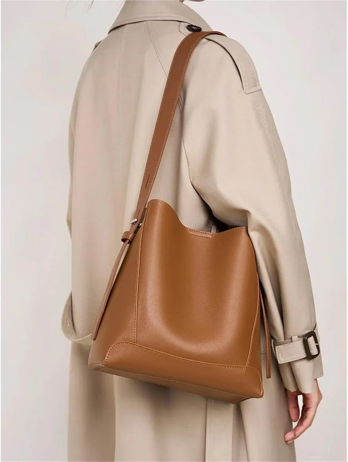 Genuine Leather Women's Bag Crossbody Bag One Shoulder Large Capacity Bucket Bag