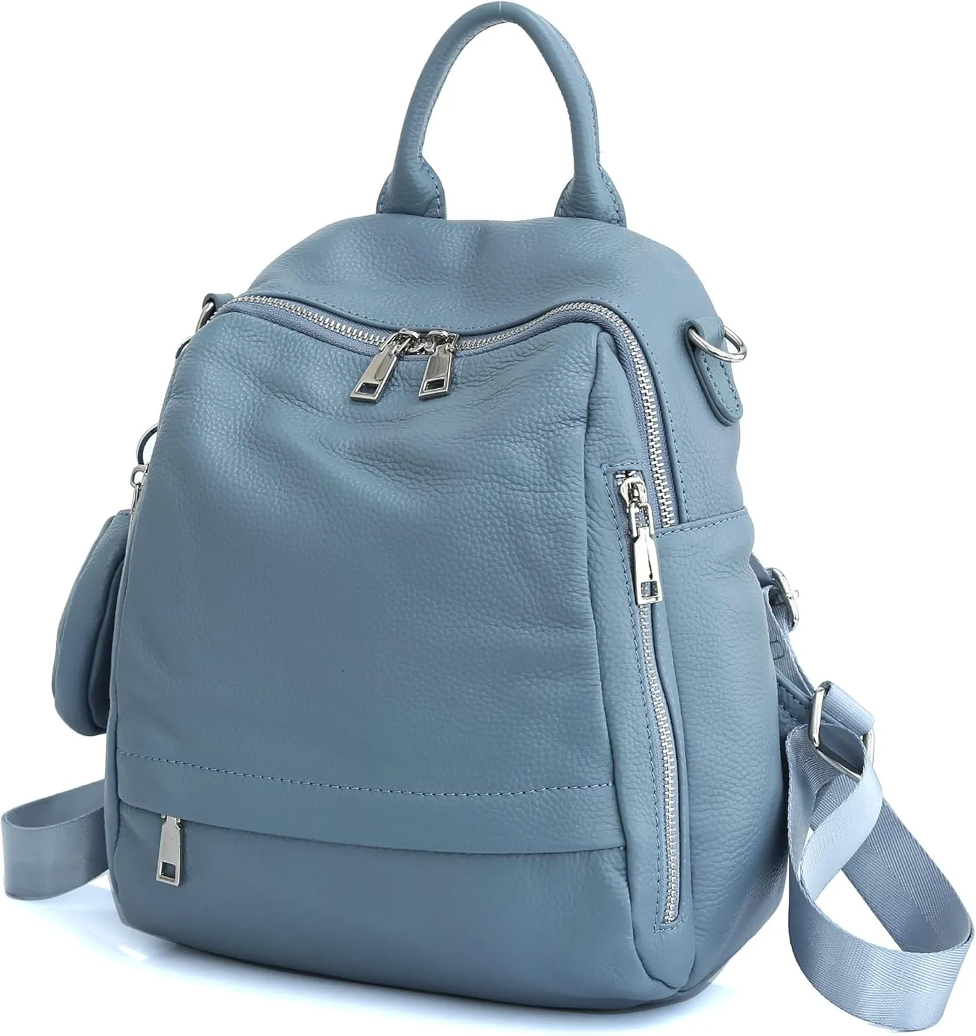Genuine Leather Women's Small Zipper Backpack with Round Leather Coin Purse(Wine Red)