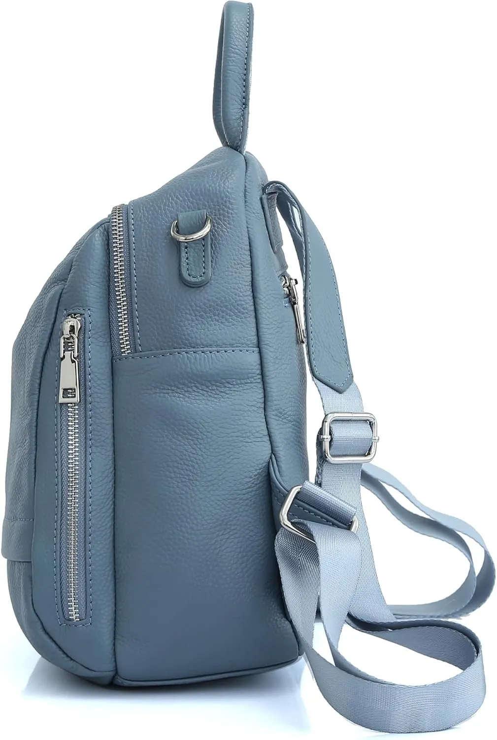 Genuine Leather Women's Small Zipper Backpack with Round Leather Coin Purse(Wine Red)