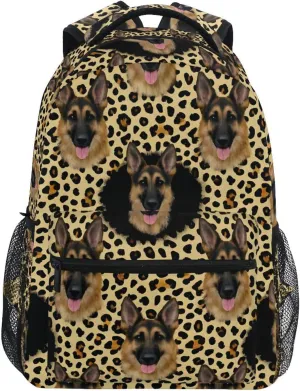 German Shepherd Dog Leopard Backpack 3rd 4th 5th Grade School Bookbag Travel Laptop Daypack Bag Purse for Boys Girls Teens