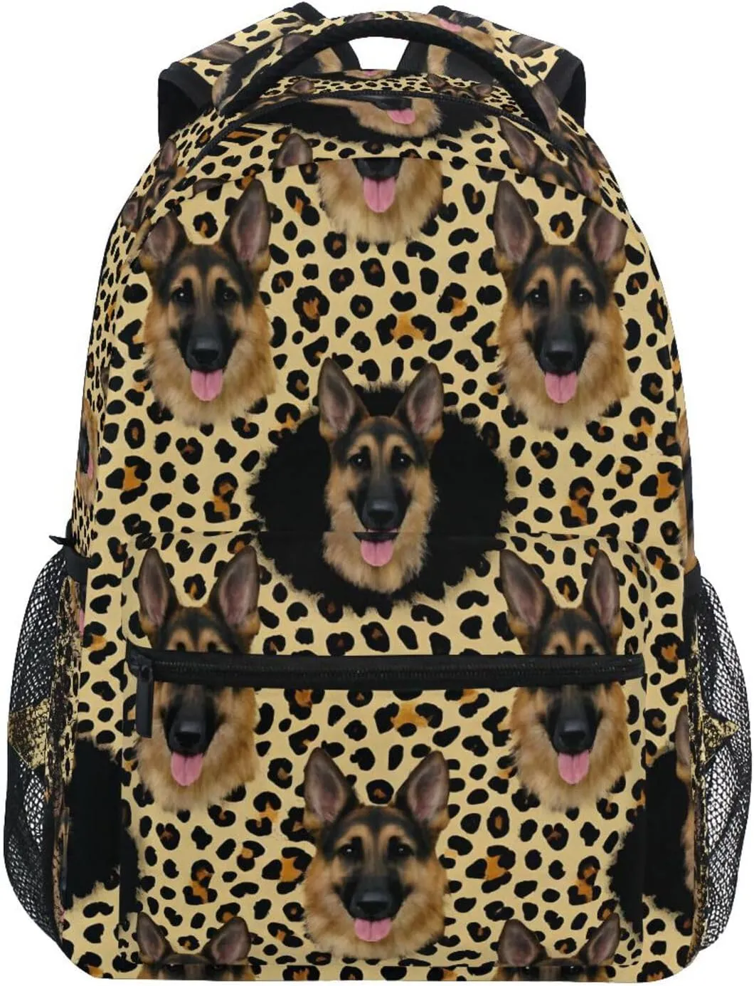 German Shepherd Dog Leopard Backpack 3rd 4th 5th Grade School Bookbag Travel Laptop Daypack Bag Purse for Boys Girls Teens
