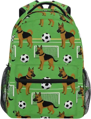 German Shepherd Dogs Soccer Backpack 3rd 4th 5th Grade School Bookbag Travel Laptop Daypack Bag Purse for Boys Girls Teens