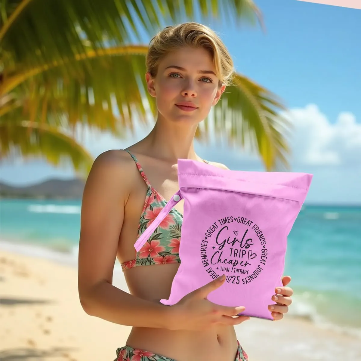 Girls Trip Gifts Wet Dry Bag, Beach Bag Wet Bag Favors, for Swimsuit Toiletry Travel Essentials For Women Aloha Bags, Beach Travel Gym Laundry bags for Dirty Diaper Swimsuit Gifts (Pink)