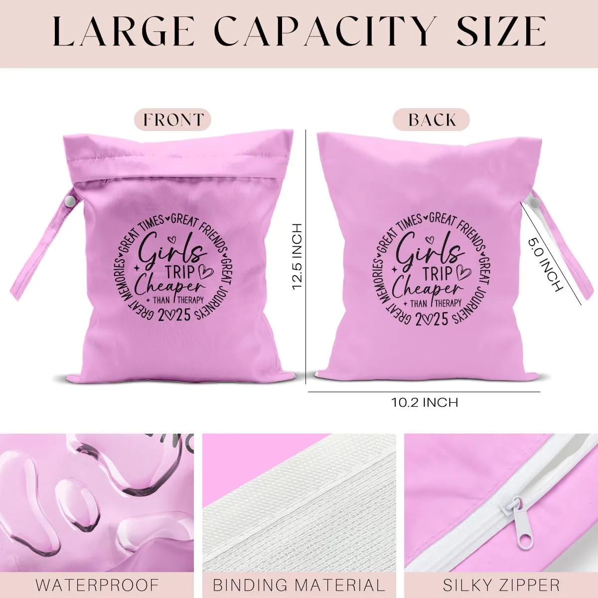 Girls Trip Gifts Wet Dry Bag, Beach Bag Wet Bag Favors, for Swimsuit Toiletry Travel Essentials For Women Aloha Bags, Beach Travel Gym Laundry bags for Dirty Diaper Swimsuit Gifts (Pink)