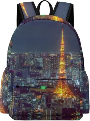 Glowing Tower Tokyo Japan Night Scene Backpack for Mens Womens Shoulder Backpacks Travel Bag Laptop 16.5x11.8x5.9in