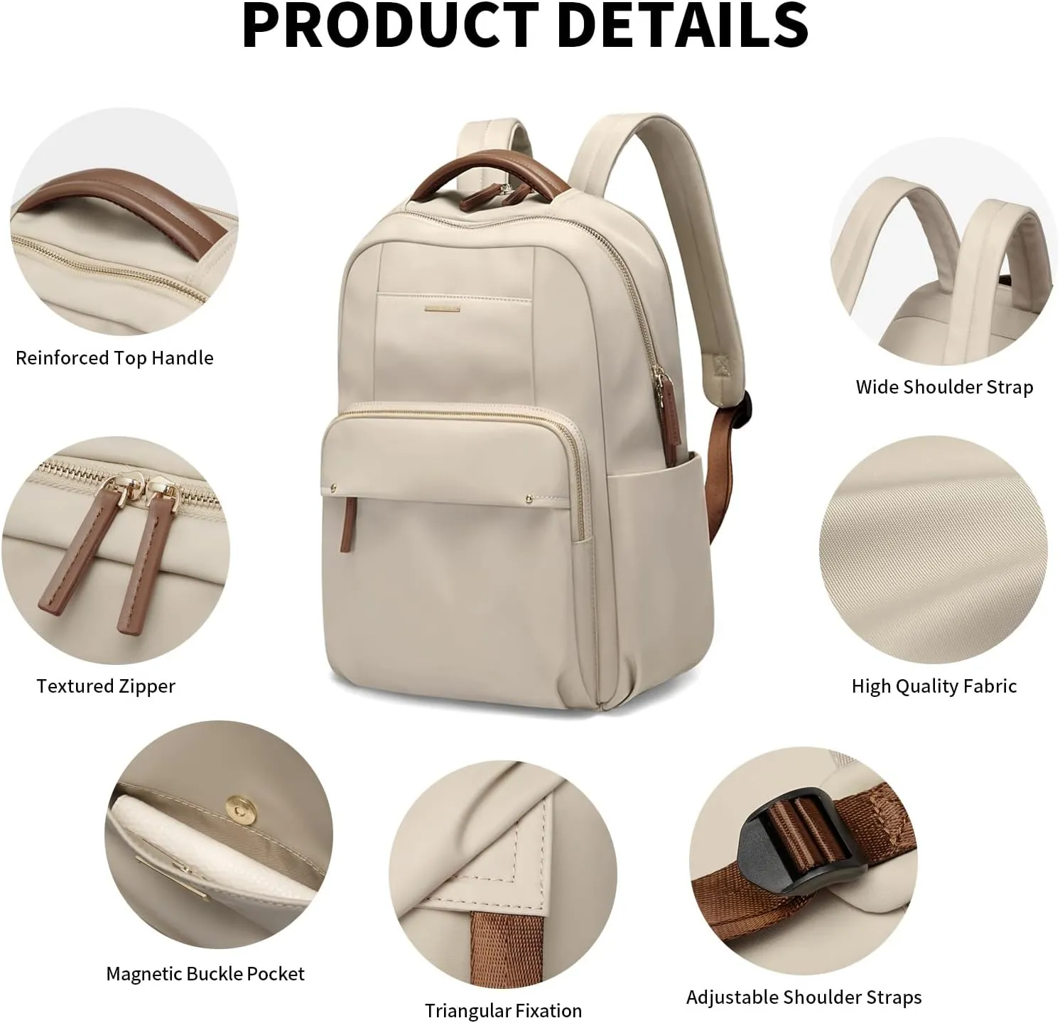 GOLF SUPAGS Laptop Backpack for Women Computer Bag Casual Daypack Fits 15.6 Inch Notebook Work Travel Backpacks (Apricot)
