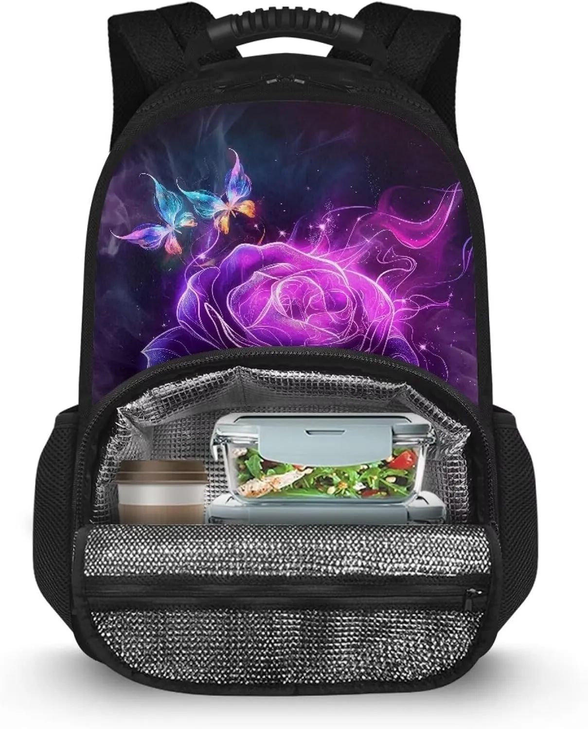 Gomyblomy 3D Rose Print Backpack for Women Work Camping Hiking Picnic Beach Cooler Backpack Insulated Lunchbox Coolers Backpack Butterfly Pattern Laptop Daypack for College