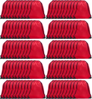 GoodtoU Drawstring Bags Bulk, 100 Pcs Cinch Bag Gym Sackpack Drawstring Backpack for Women & Men, Red